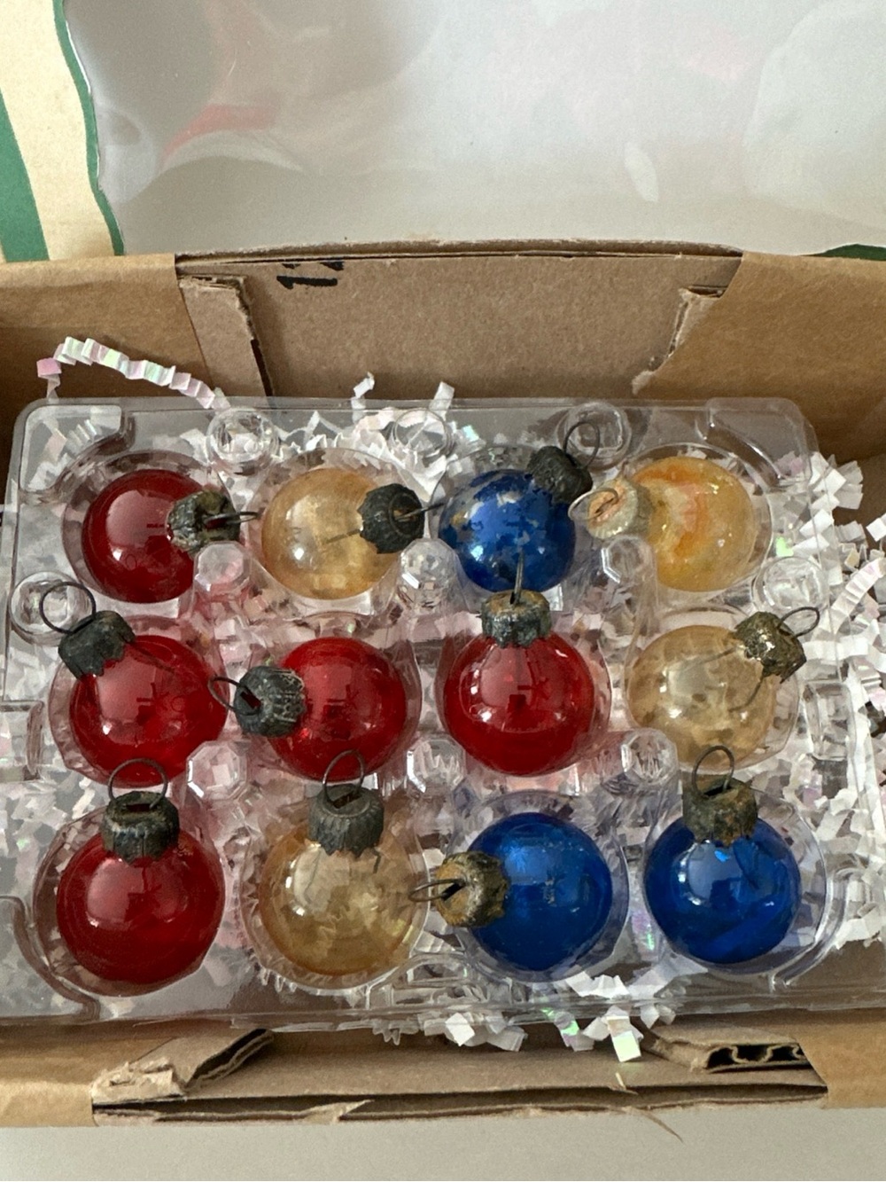 BOX OF 12 VINTAGE MINI FEATHER TREE ORNAMENTS